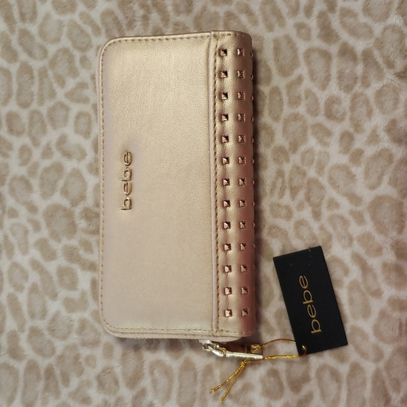 Bebe Brooklyn Zip Studded Gold Wallet - Picture 3 of 9